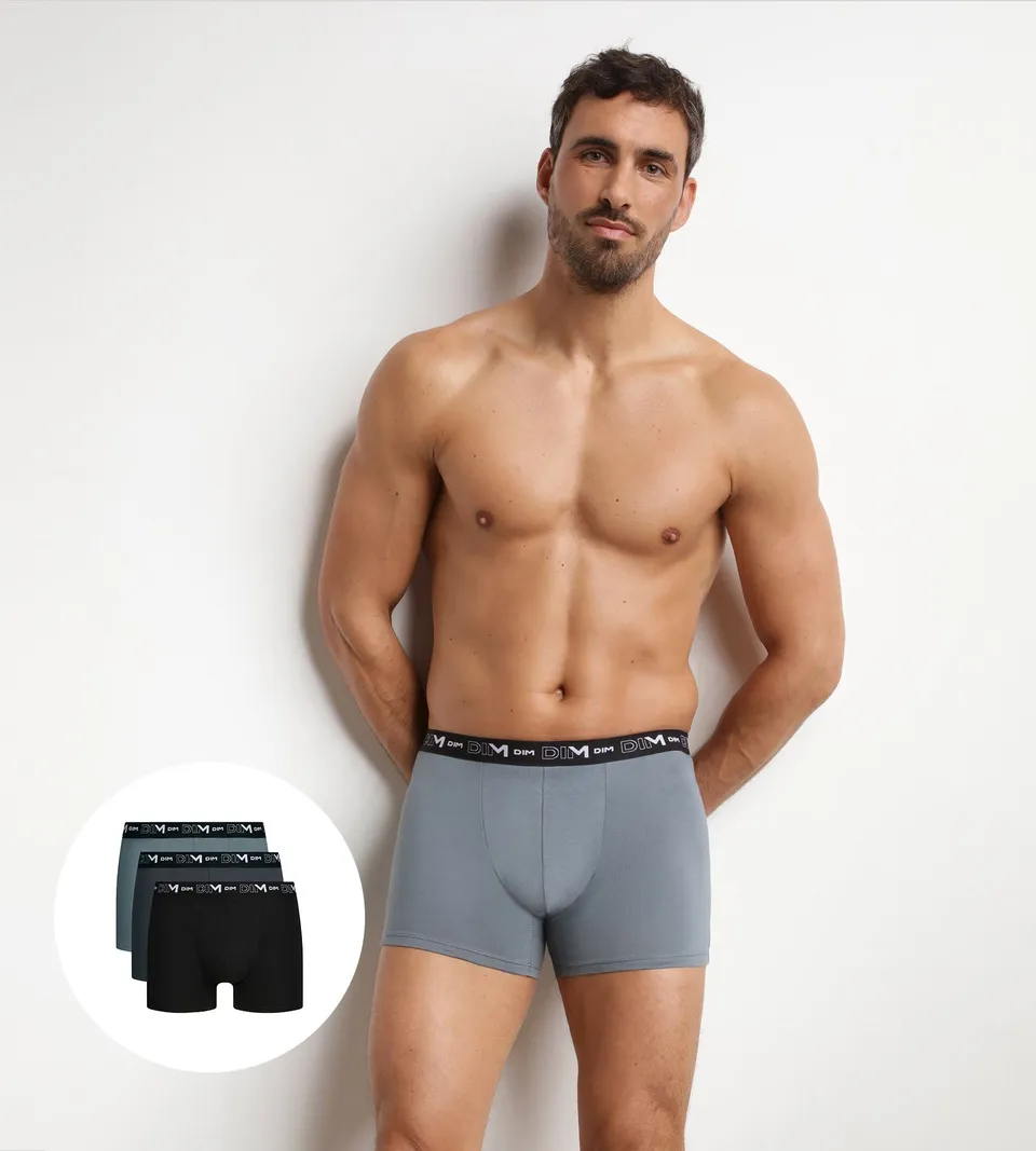 dim-lot-de-3-boxers-homme-coton-stretch-noir-gris-d6596 image 1