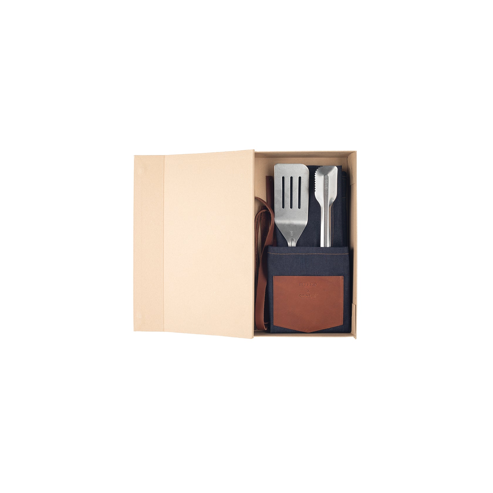 atelier-tuffery-x-opinel-set-barbecue-coffret-partage-tablier-denim-cuir image 3