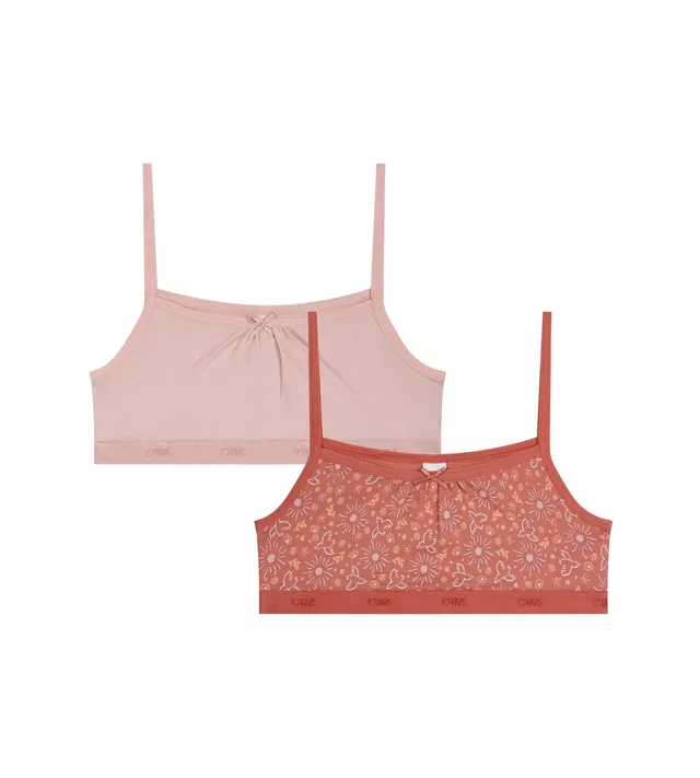 dim-les-pockets-lot-de-2-brassi-res-fille-coton-stretch-rose-ocre image 1