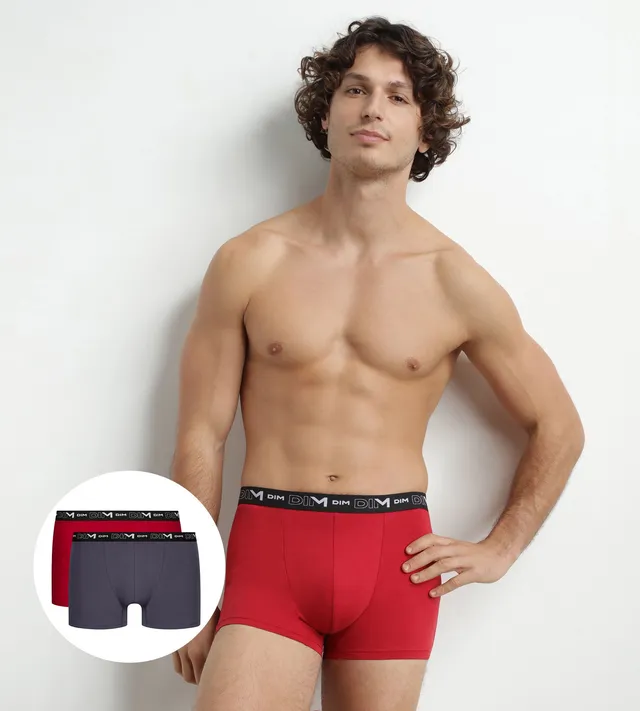 dim-lot-de-2-boxers-homme-coton-stretch-gris-rouge-d6596t2 image 1