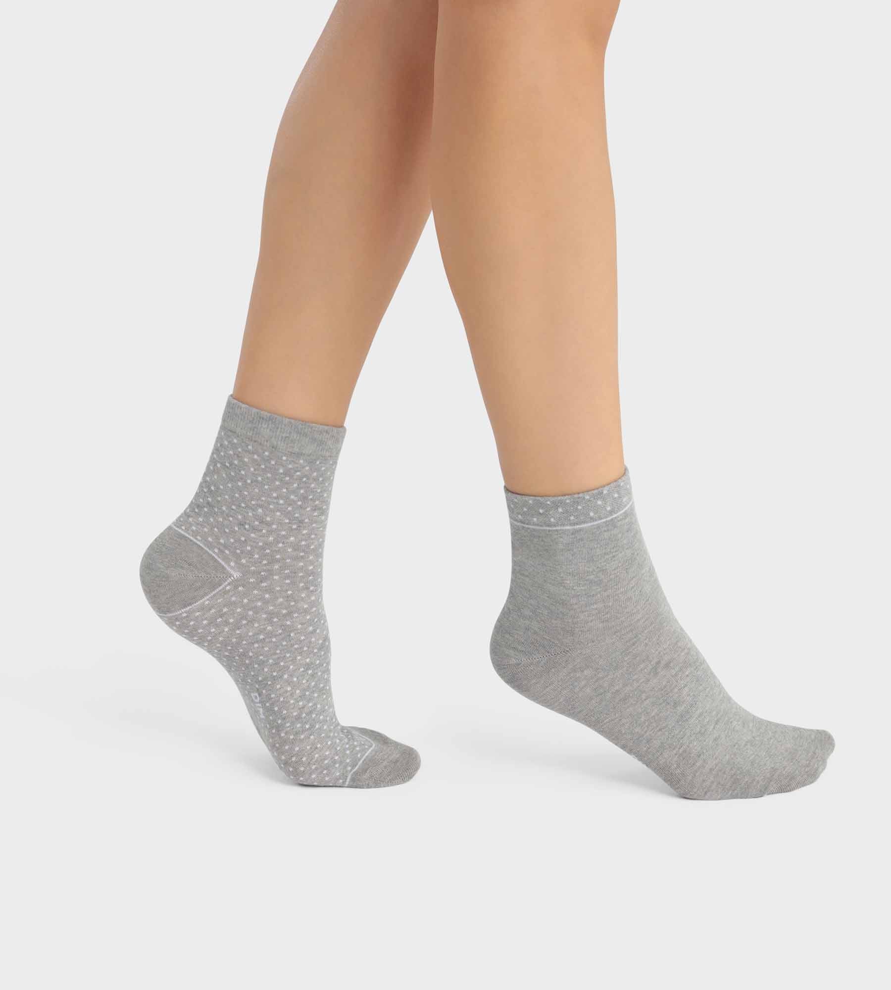 dim-good-lot-de-2-paires-chaussettes-femme-coton-bio-pois-gris image 1