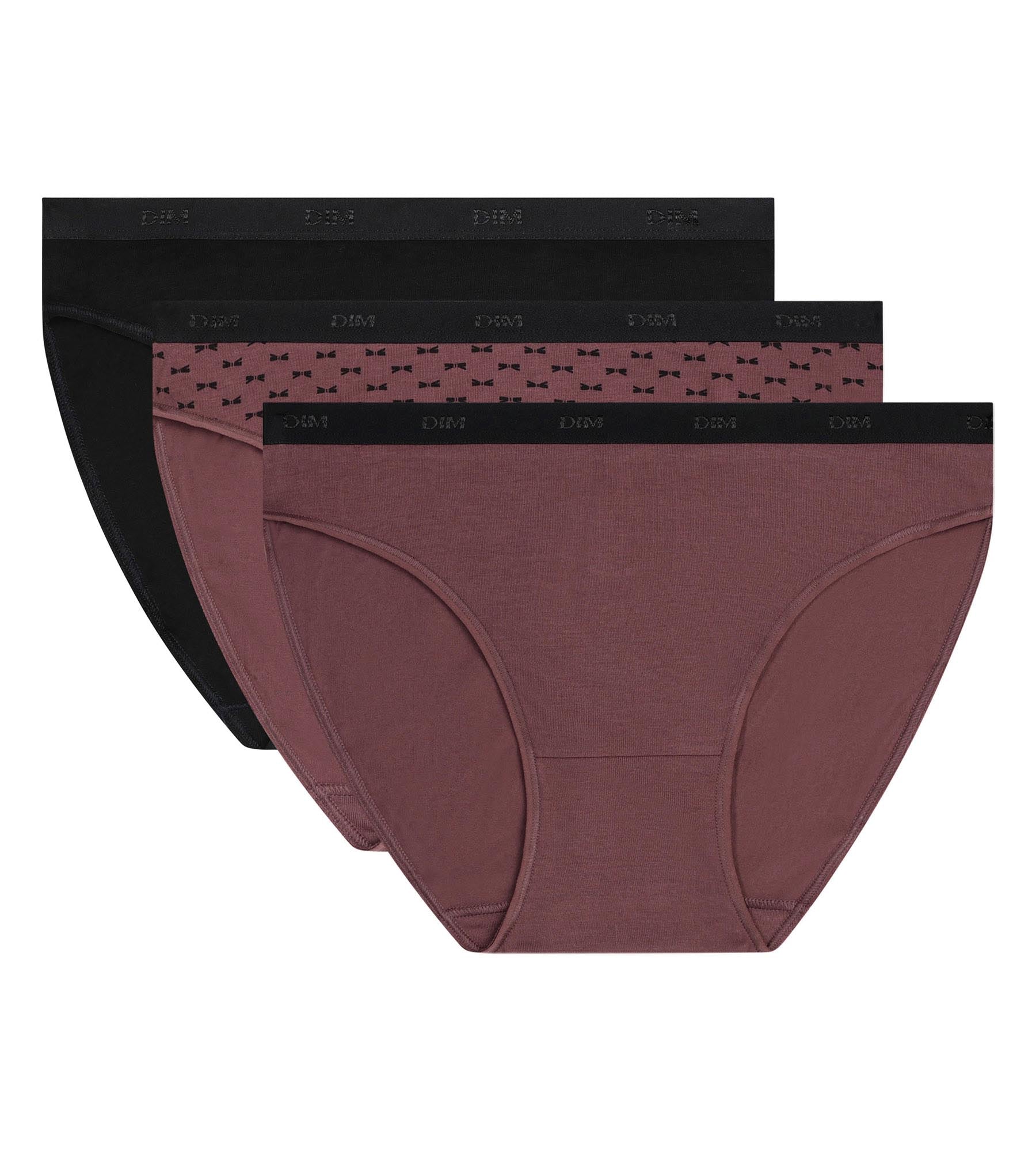 dim-les-pockets-lot-de-3-slips-femme-coton-stretch-noir-prune image 5