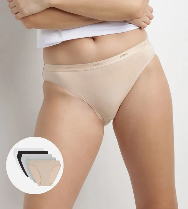 dim-les-pockets-lot-de-5-slips-femme-coton-noir-blanc-peau-gris image 1