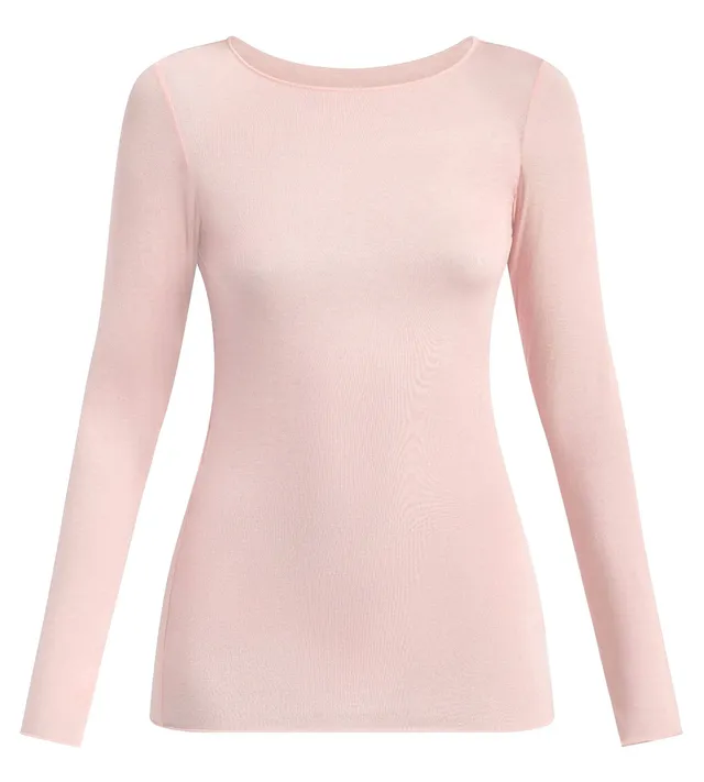 dim-thermal-light-t-shirt-femme-col-rond-rose-doux image 1