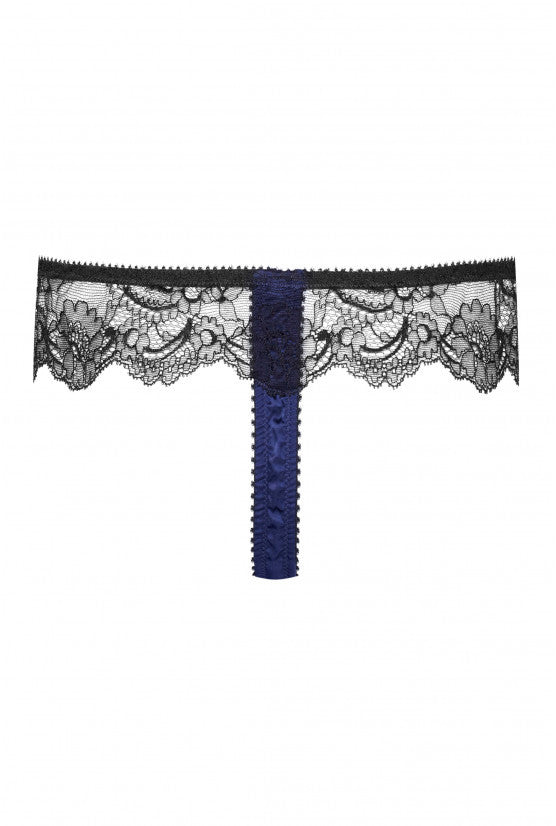 cadolle-ania-string-satin-bleu-nuit-dentelle-leavers image 2