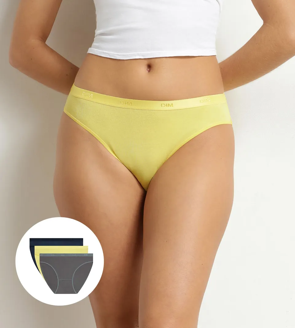 dim-les-pockets-ecodim-lot-de-3-slips-femme-coton-stretch-bleu-gris-jaune image 1