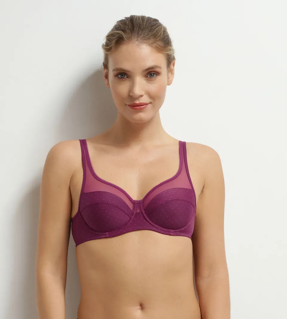 dim-generous-soutien-gorge-embo-tant-microfibre-tulle-pois-bordeaux image 1