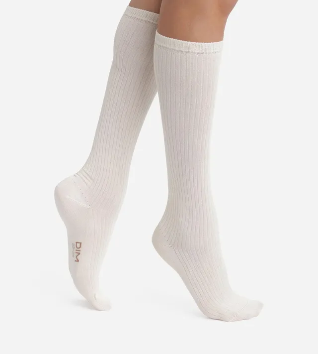 dim-modal-chaussettes-haute-c-tel-e-coton-ivoire-femme image 1