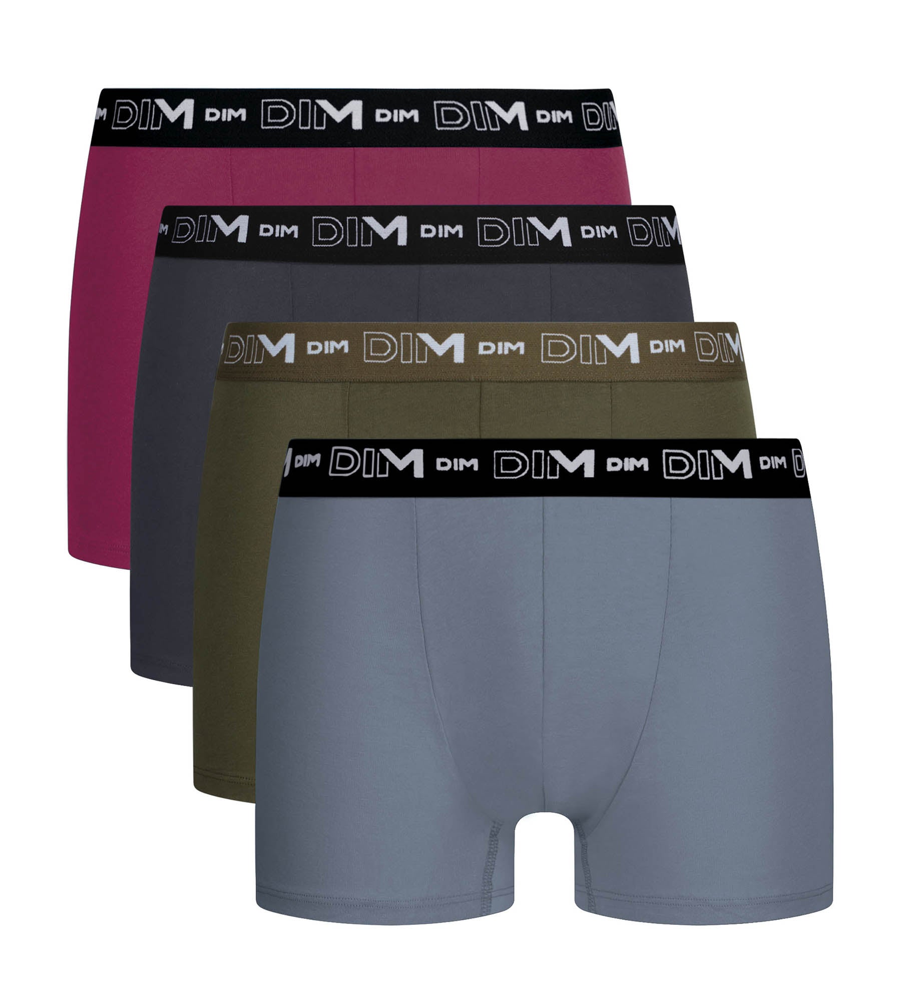 dim-lot-de-4-boxers-homme-coton-stretch-gris-kaki-rouge image 3