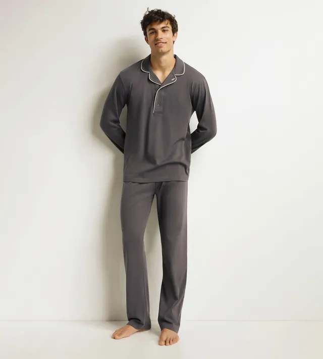 dim-ensemble-pyjama-pantalon-homme-gris-fonc-coton-interlock image 1