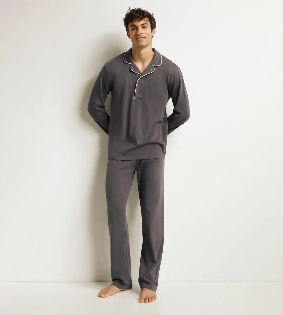 dim-ensemble-pyjama-pantalon-homme-gris-fonc-coton-interlock image 1