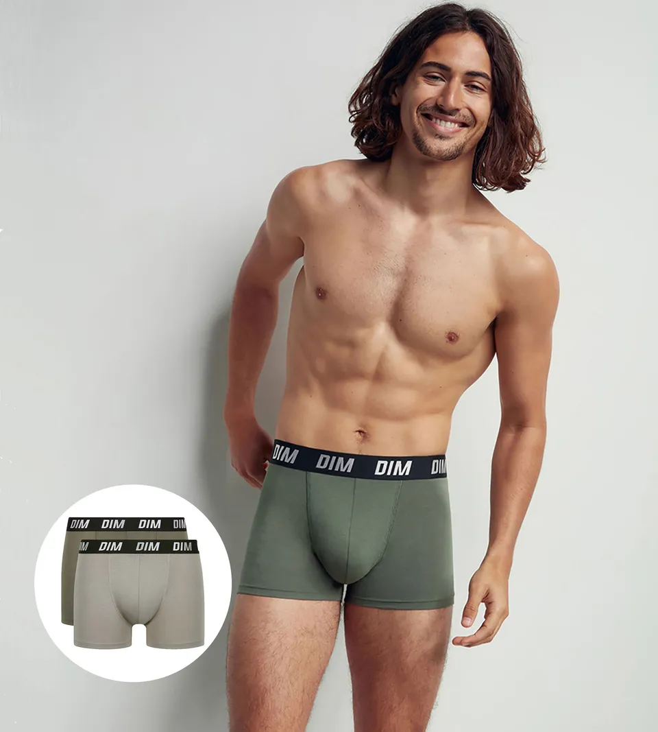 dim-lot-de-2-boxers-homme-regul-activ-vert-olive-taupe image 1