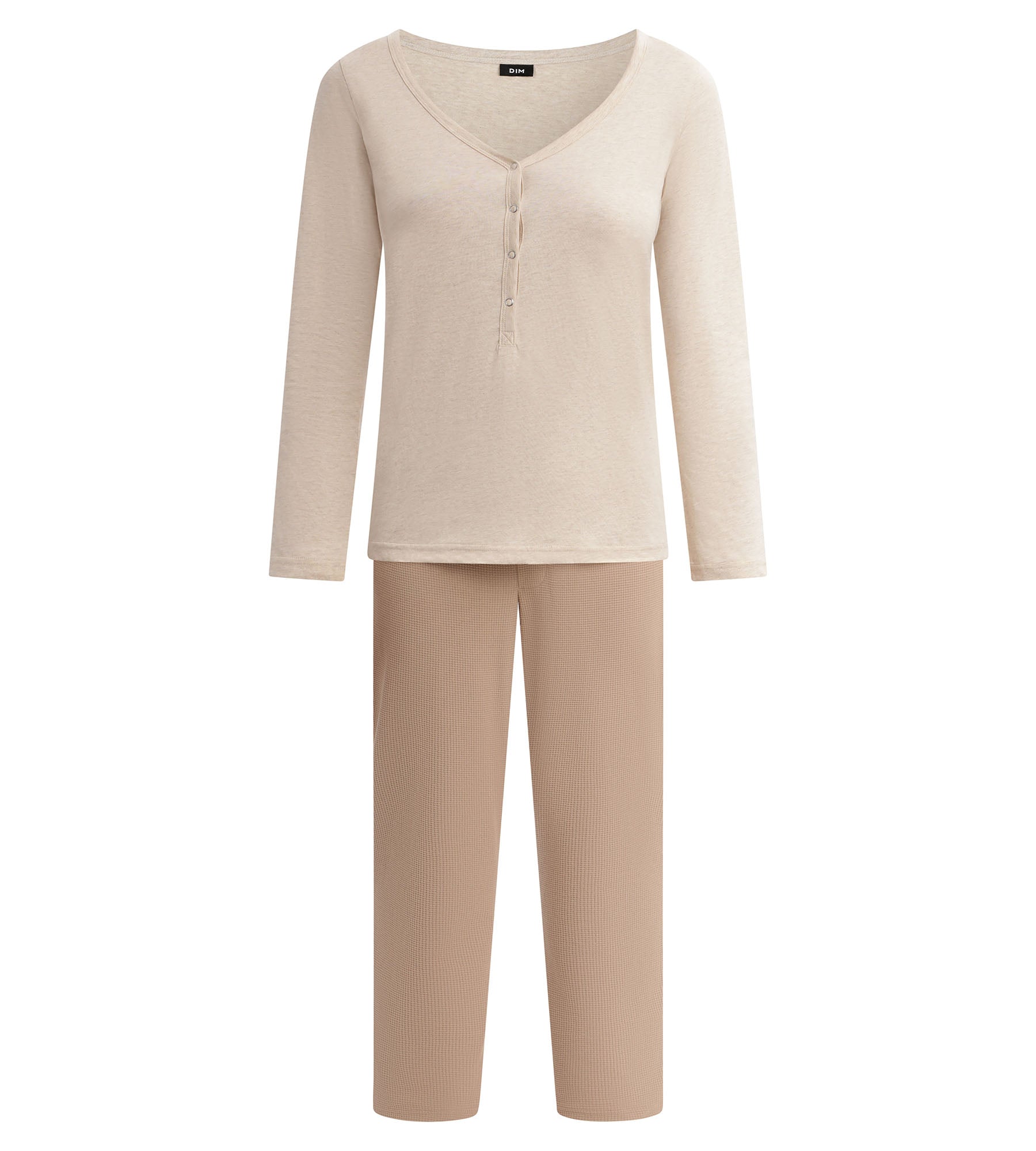 dim-cosy-time-ensemble-pyjama-femme-col-serafino-jersey-marron-beige image 5