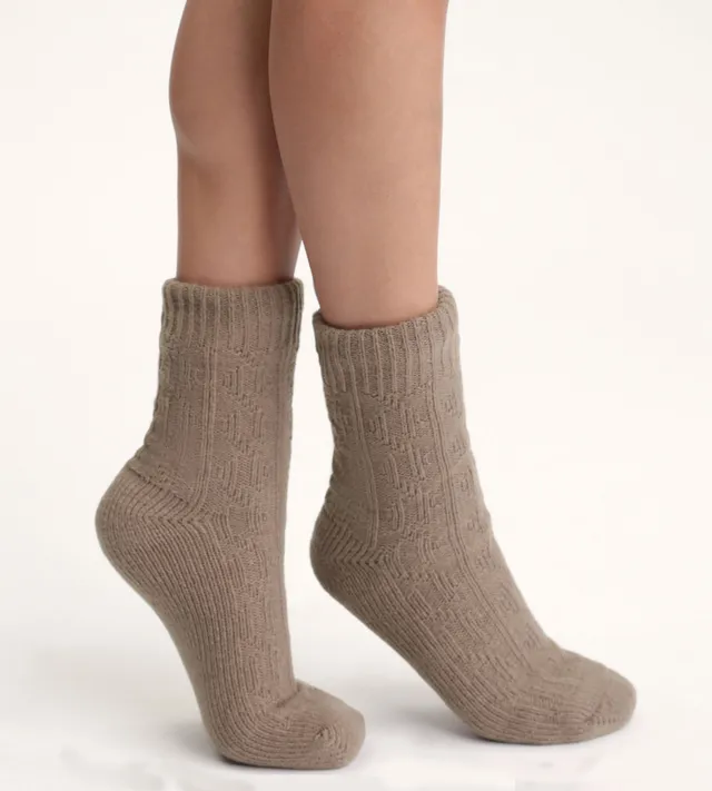 dim-cocoon-polaire-chaussette-chaude-femme-marron-mi-haute image 1