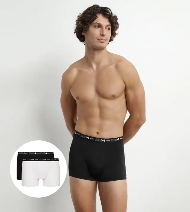 dim-lot-de-2-boxers-homme-coton-stretch-noir-blanc-d6596t2 image 1