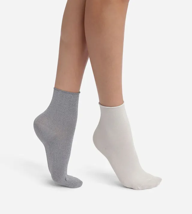 dim-mode-lot-de-2-paires-mi-chaussettes-femme-lurex-gris image 1