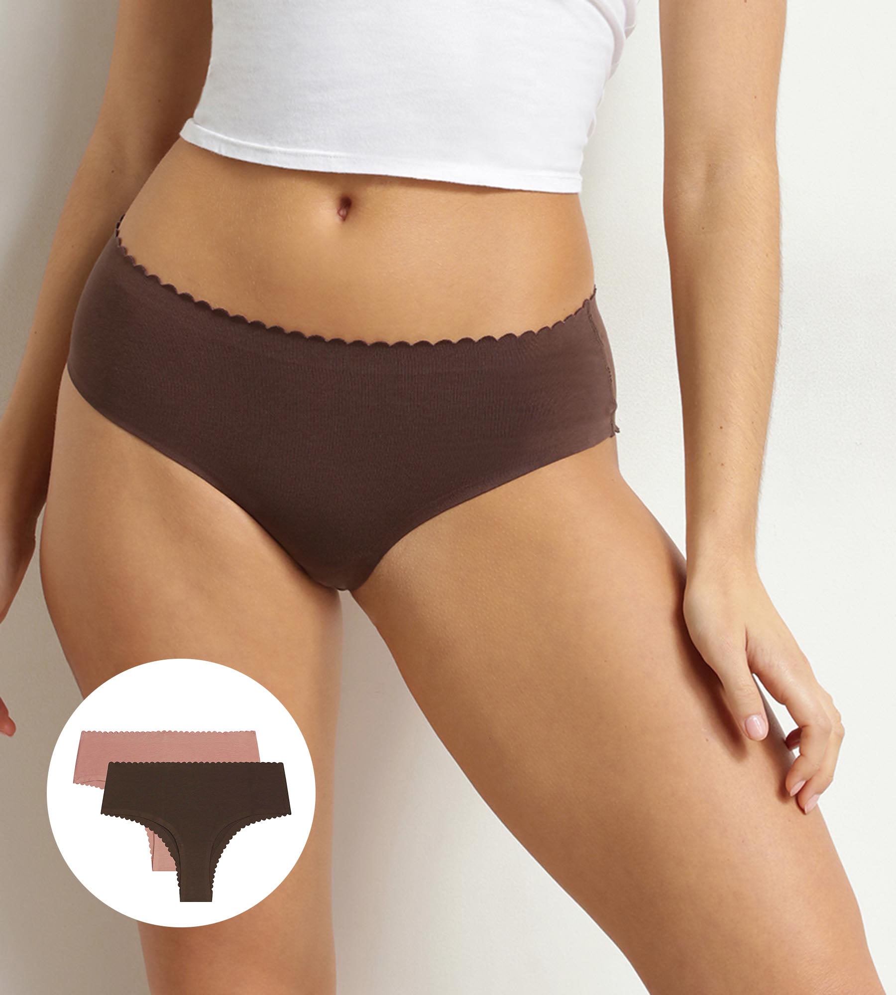 dim-body-touch-lot-de-2-tangas-coton-chocolat-et-rose-poudr image 1