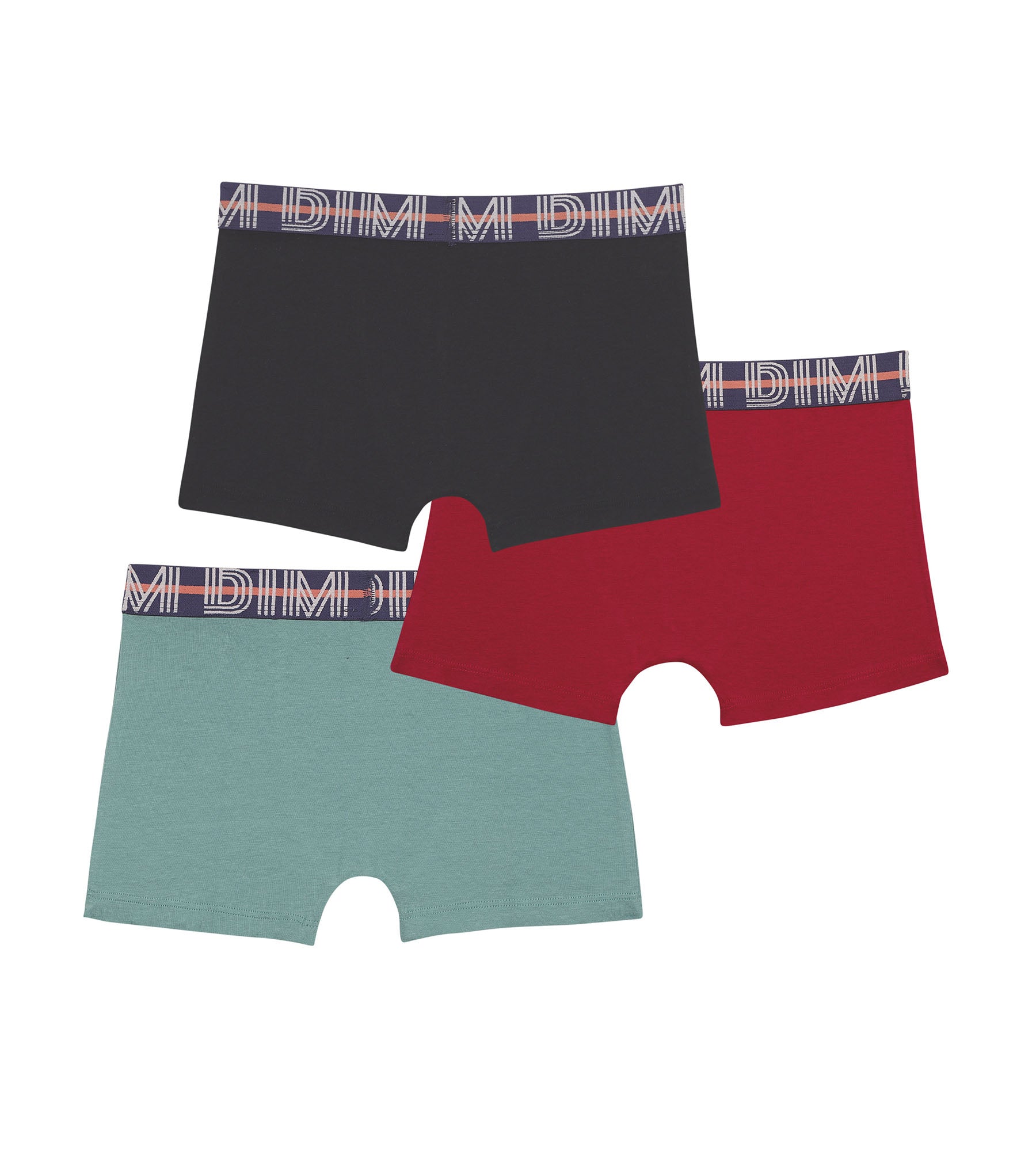dim-ecodim-classic-lot-de-3-boxers-gar-on-coton-stretch-rouge-vert-noir image 2