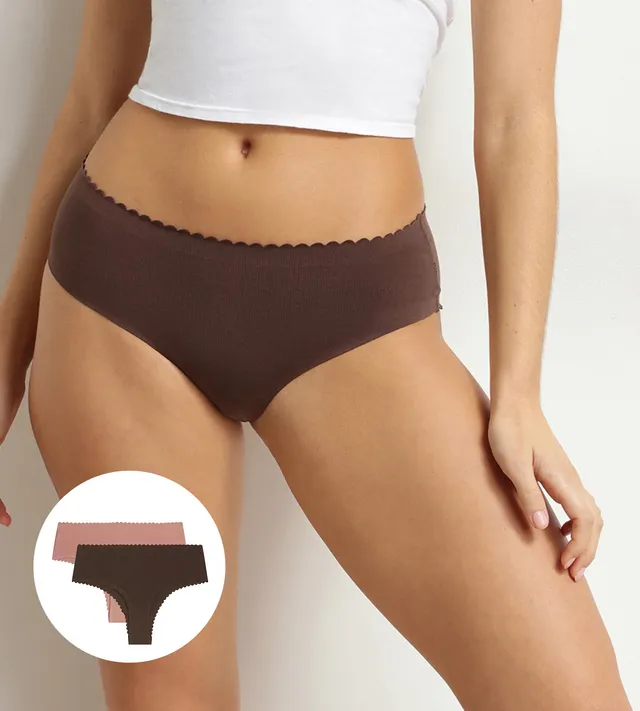 dim-body-touch-lot-de-2-tangas-coton-chocolat-et-rose-poudr image 1