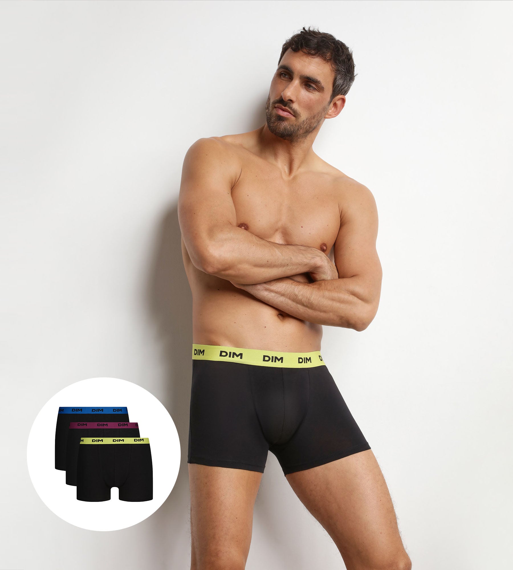 dim-mix-colors-lot-de-3-boxers-homme-noir-ceintures-magenta image 1