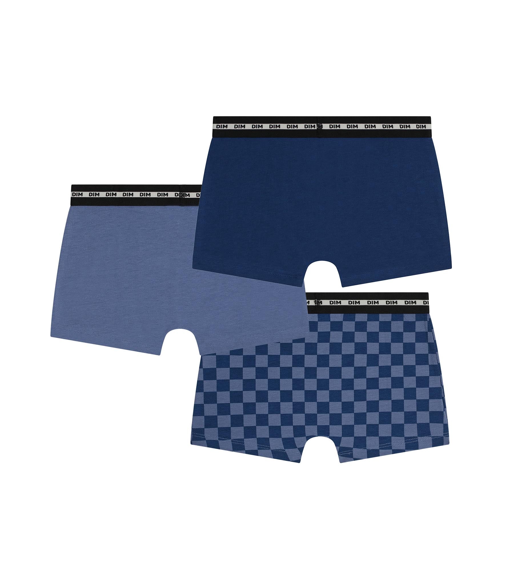 dim-lot-de-3-boxers-enfant-coton-stretch-damier-bleu image 2