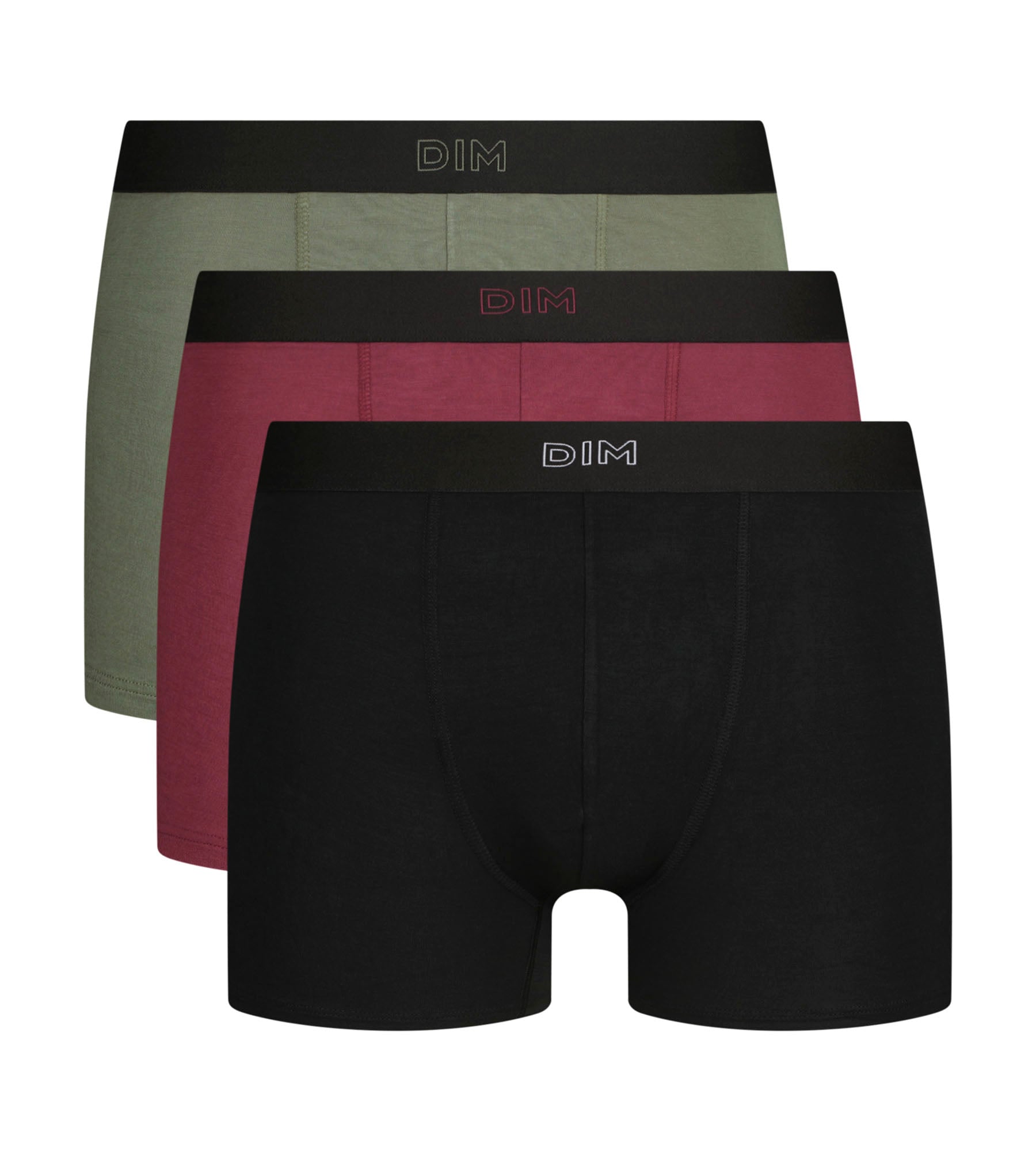 dim-lot-de-3-boxers-homme-noir-kaki-rouge-coton-ultra-doux image 3