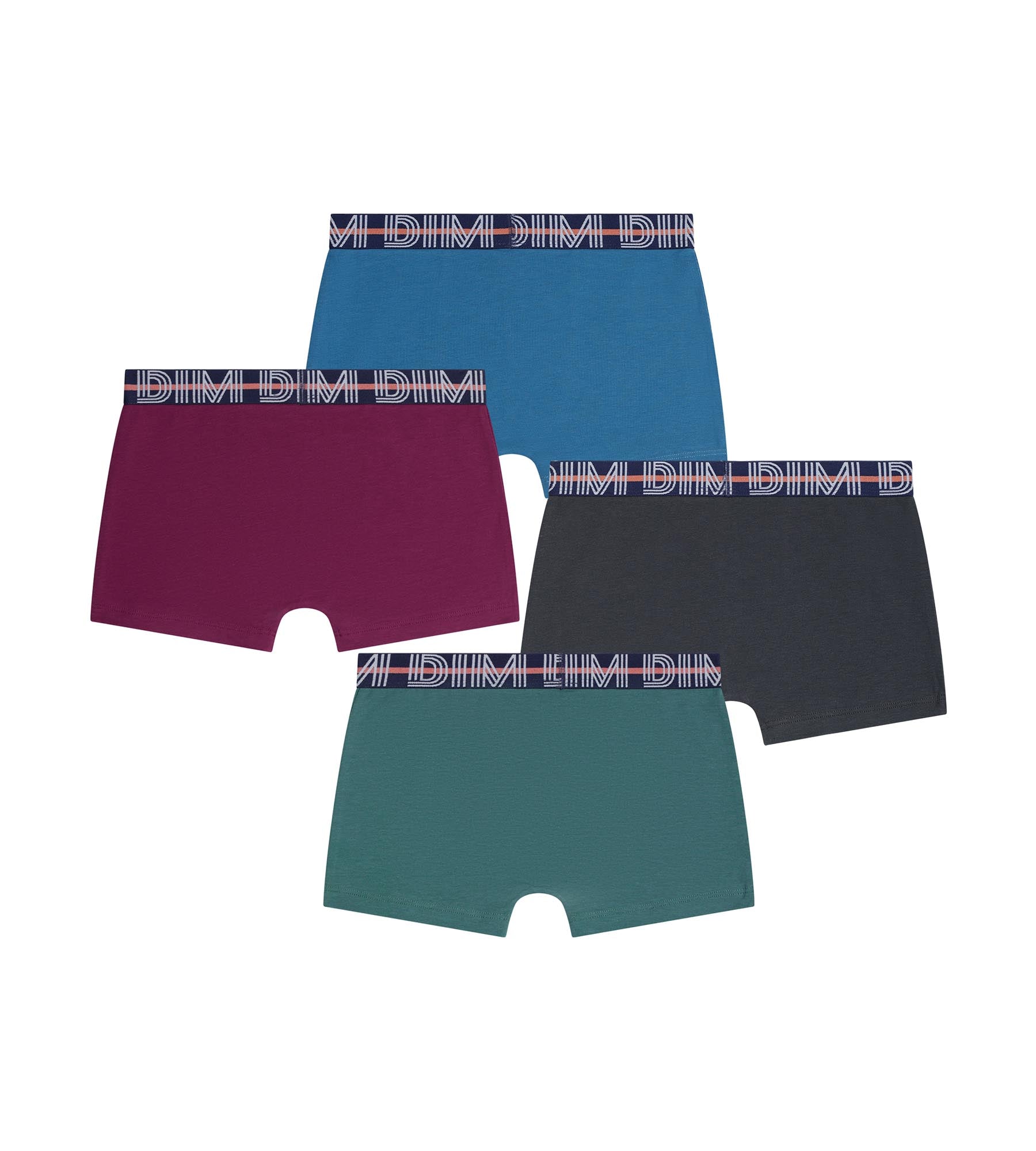 dim-lot-de-4-boxers-gar-on-coton-stretch-vert-bordeaux-bleu image 2