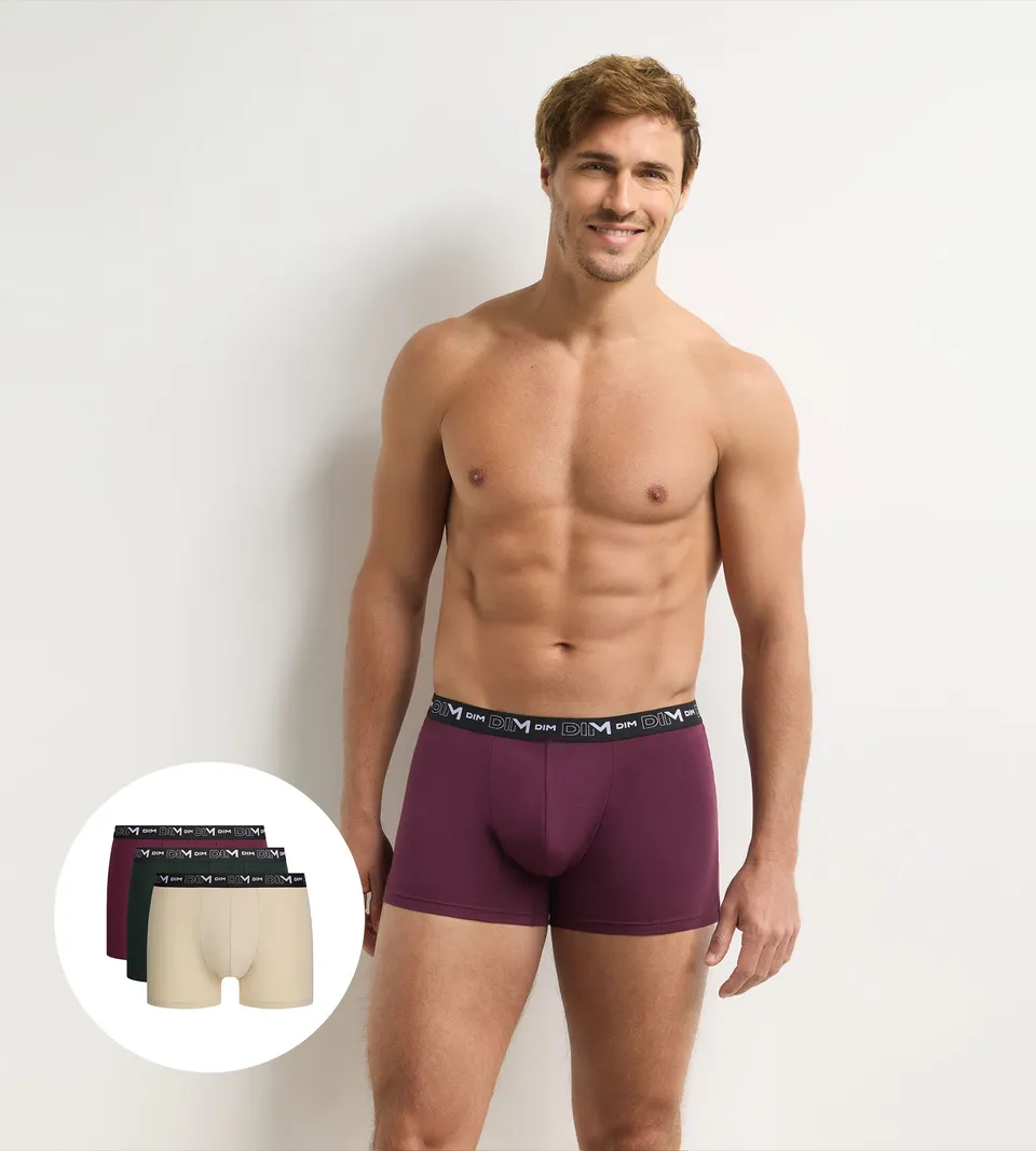 dim-coton-stretch-lot-de-3-boxers-homme-figue-vert-cru image 1