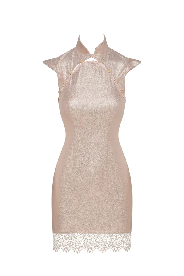 cadolle-meli-robe-rose-lam-e-en-dentelle-chantilly image 1