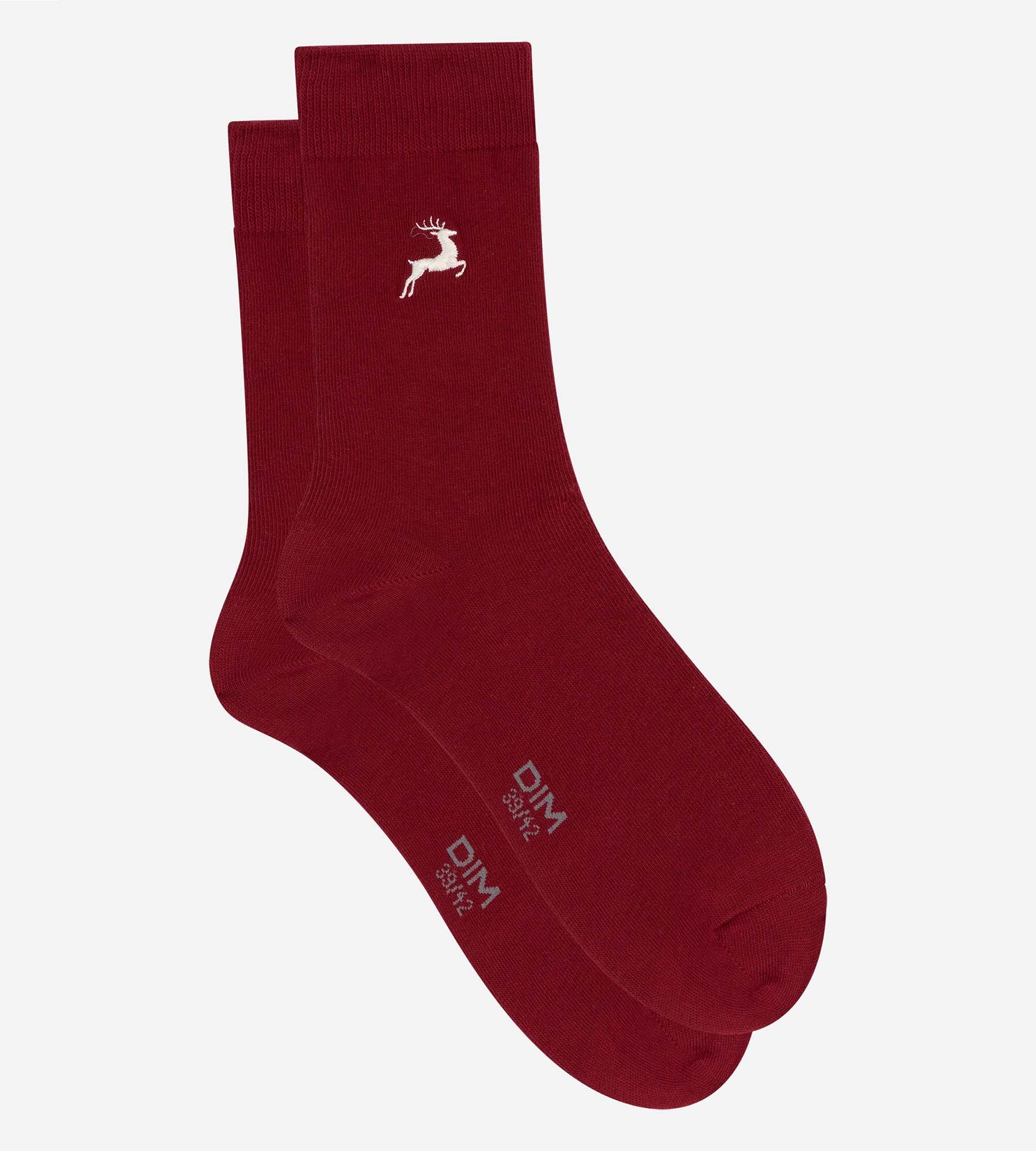 dim-chaussettes-homme-mi-hautes-rouge-renne-coton-fancy image 2