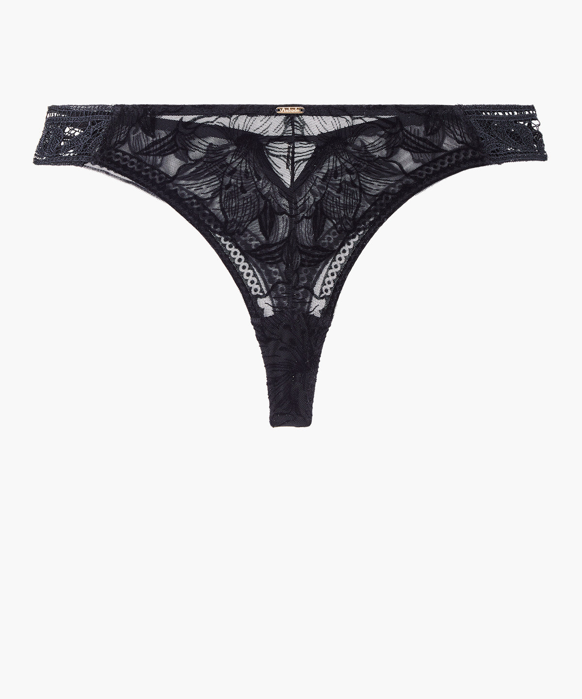 aubade-c-ur-corps-tanga-noir-galon-floral-guipure-ajour-e-et-bijou-dor image 1