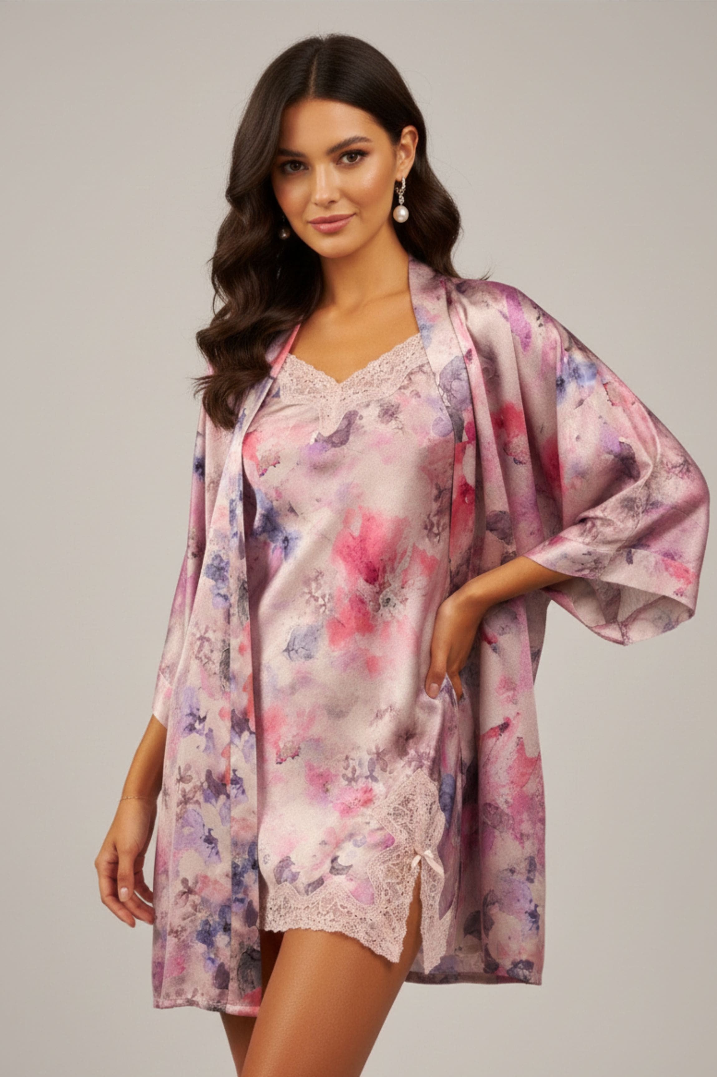 cadolle-kimono-soie-court-rose-fleurie image 2