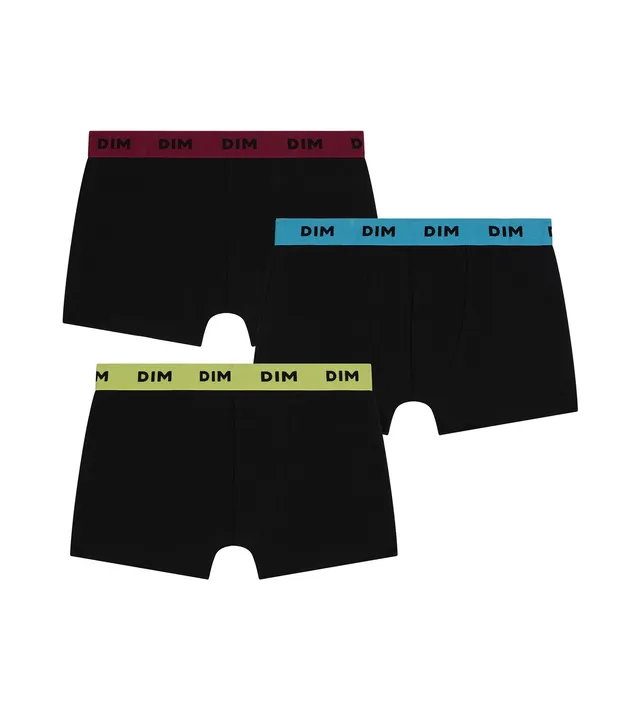 dim-mix-colors-lot-de-3-boxers-homme-coton-stretch-noir-ceintures-citron image 1