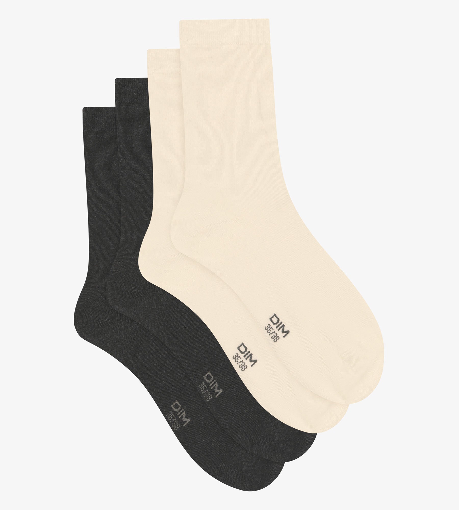 dim-coton-femme-lot-de-2-paires-mi-chaussettes-ivoire-anthracite image 2