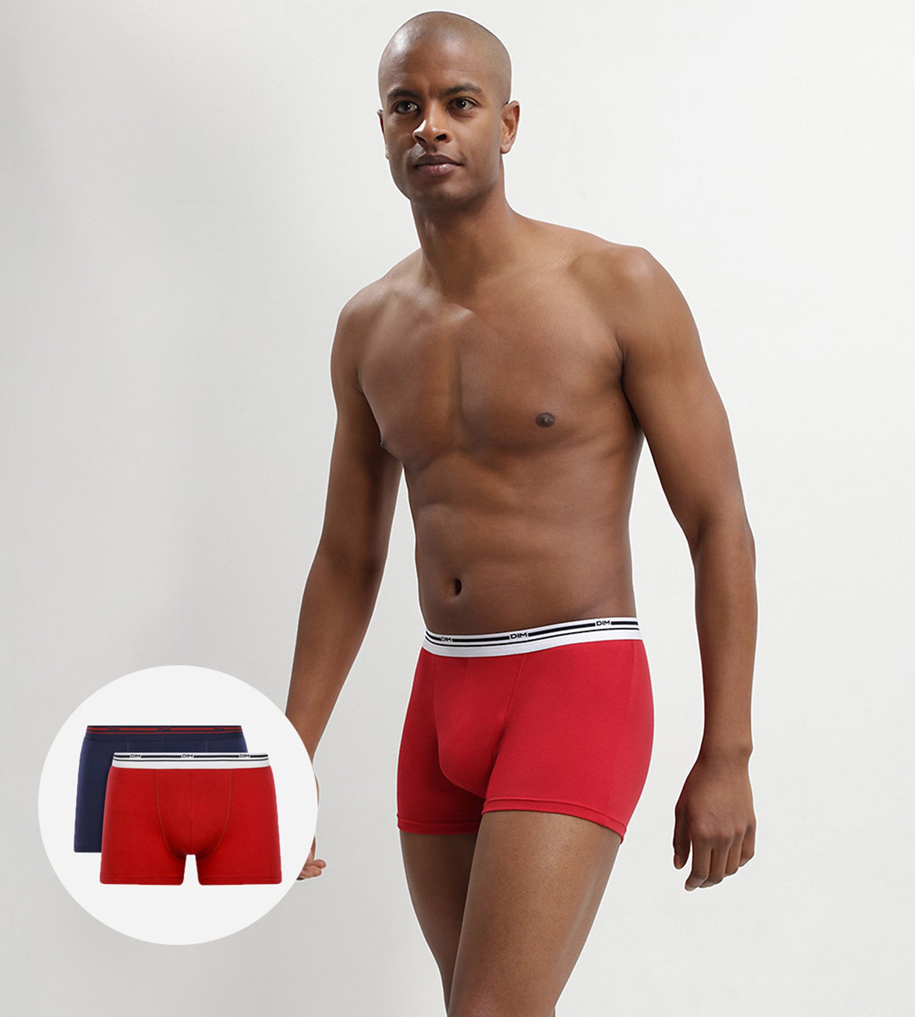 dim-daily-colors-boxer-coton-stretch-bleu-denim-et-rouge-lave-lot-de-2 image 1