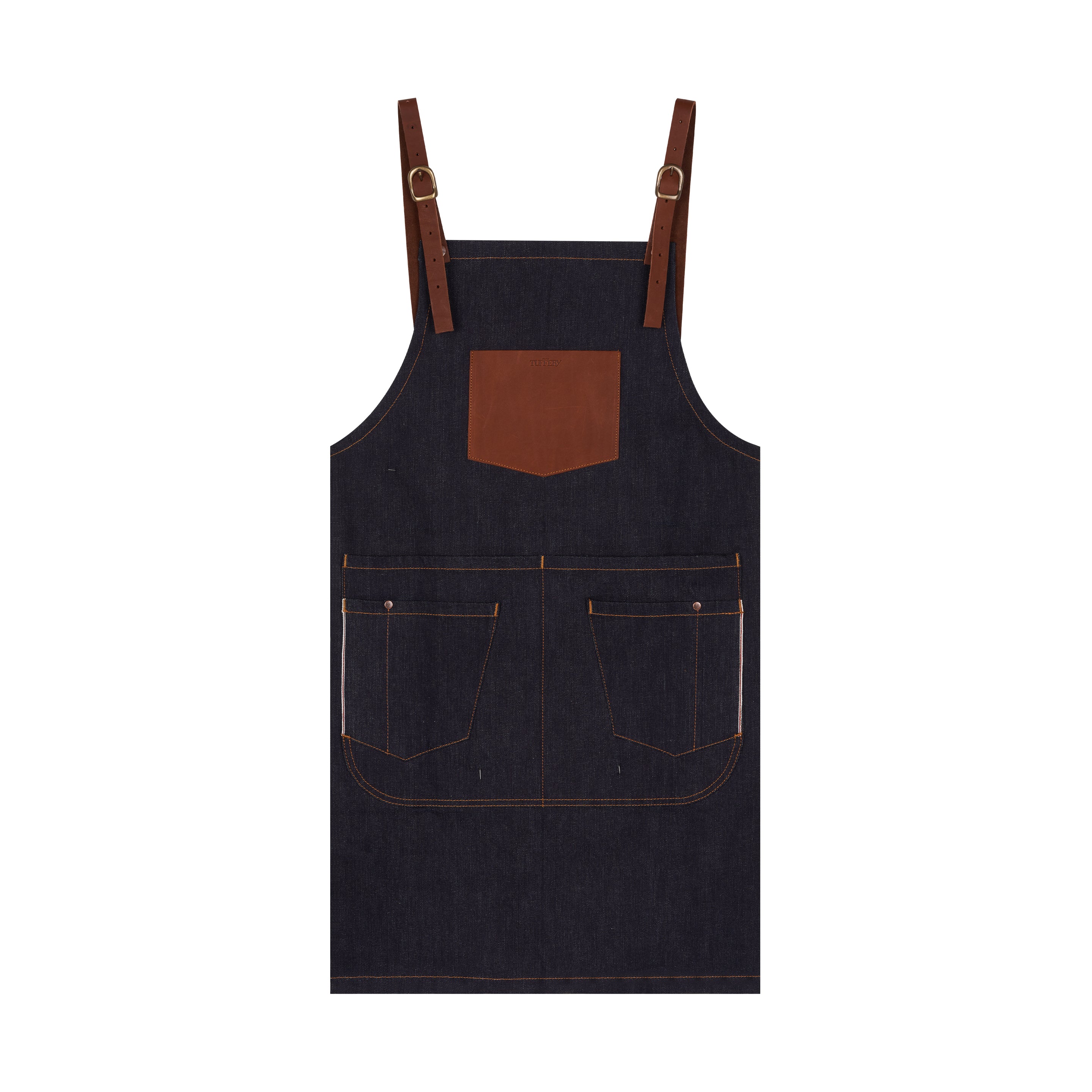 atelier-tuffery-tablier-long-en-jean-brut-selvedge-avec-poche-cuir image 1