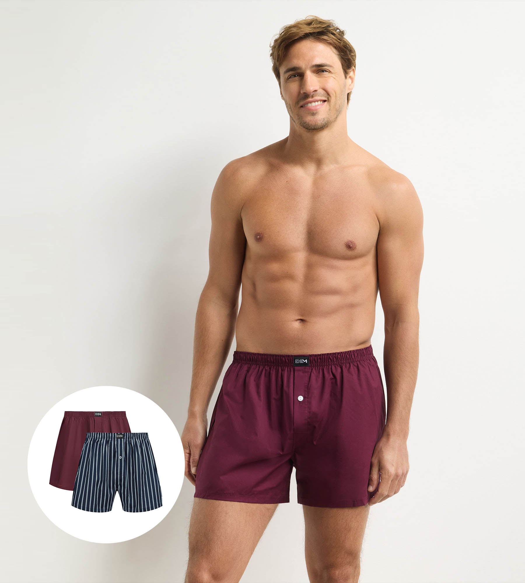 dim-coton-stretch-lot-de-2-cale-ons-homme-bleu-marine-et-rouge image 1