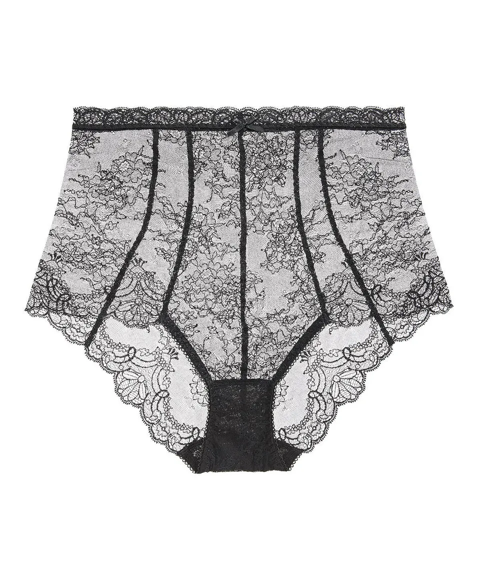aubade-danse-des-sens-culotte-taille-haute-noire-en-dentelle-lycra-n-ud-satin image 1