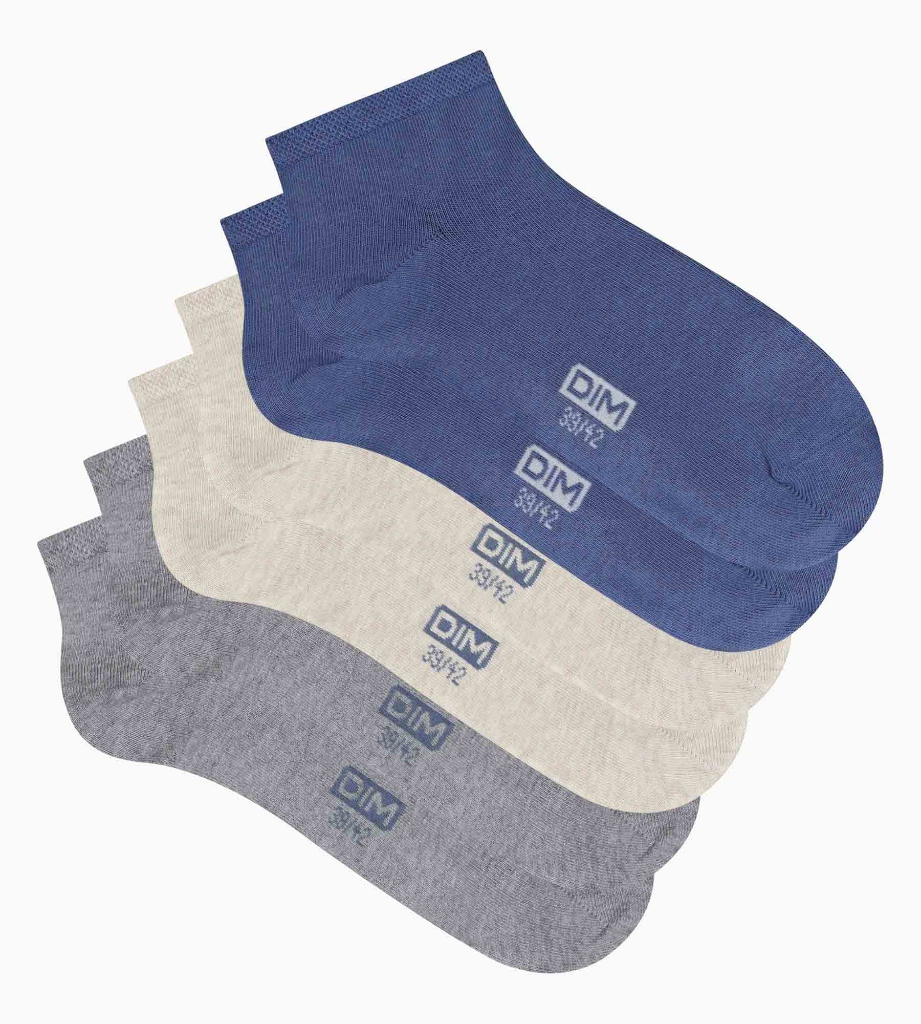 dim-lot-de-3-paires-socquettes-coton-homme-bleu-gris-beige image 2