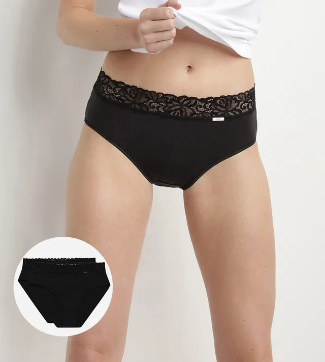dim-coton-plus-f-minine-lot-de-2-slips-taille-haute-noirs-en-coton-stretch image 1
