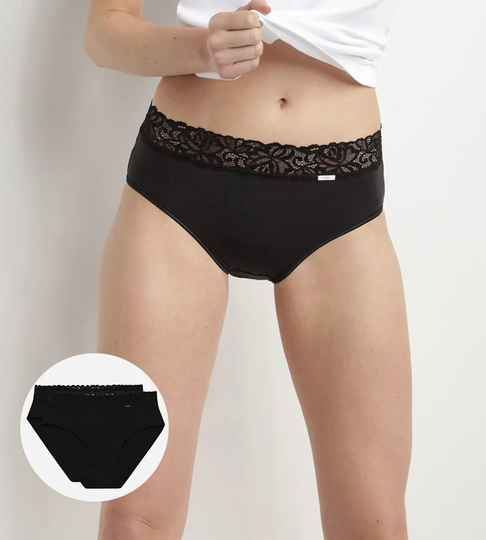 dim-coton-plus-f-minine-lot-de-2-slips-taille-haute-noirs-en-coton-stretch image 1