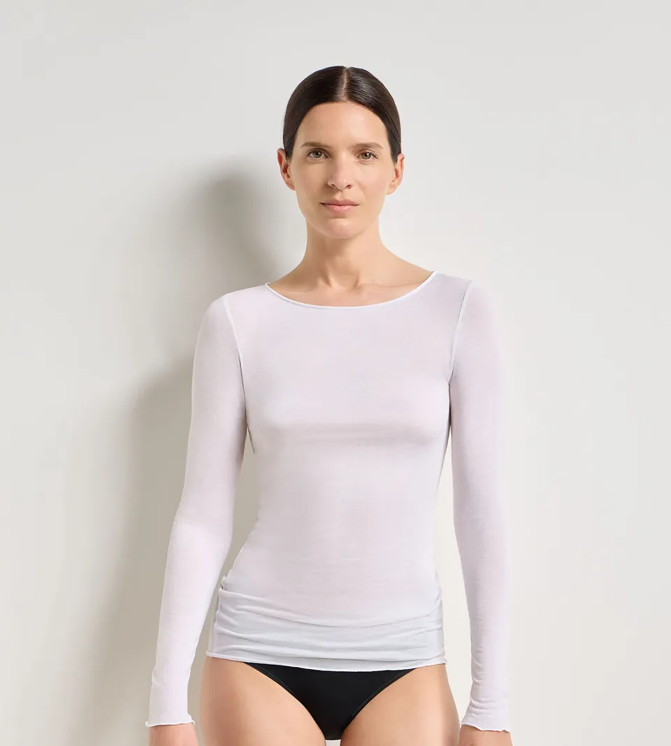 dim-thermal-light-t-shirt-femme-col-rond-blanc image 1