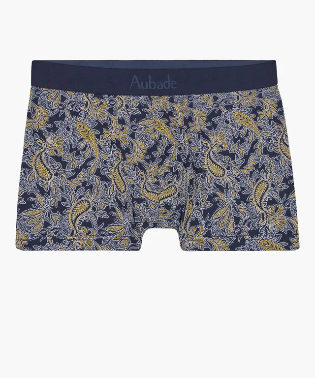 aubade-homme-boxer-paisley-coton-biologique-gots-marine-et-ocre image 1