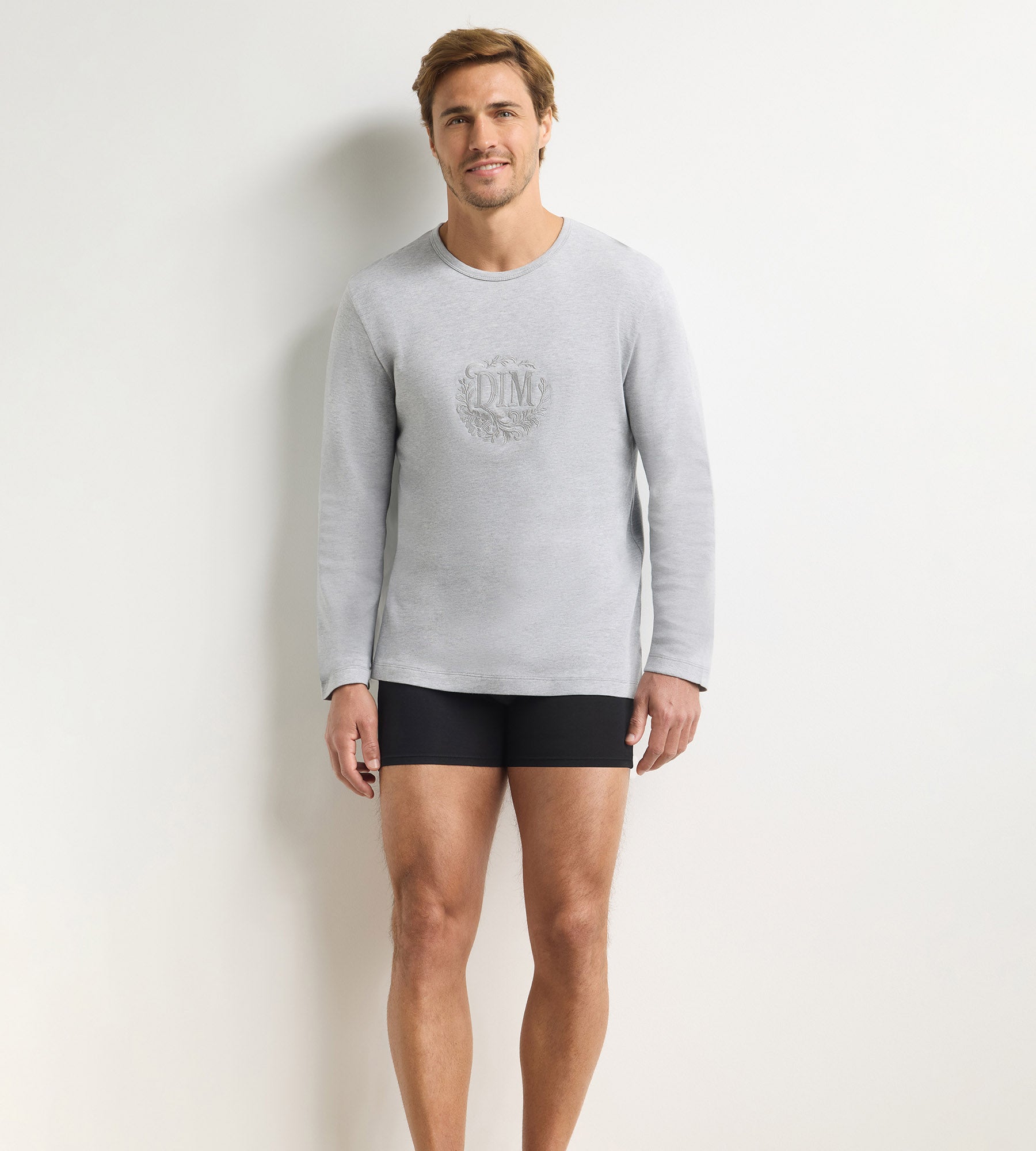 dim-interlock-t-shirt-homme-manches-longues-col-rond-gris-m-lange image 1