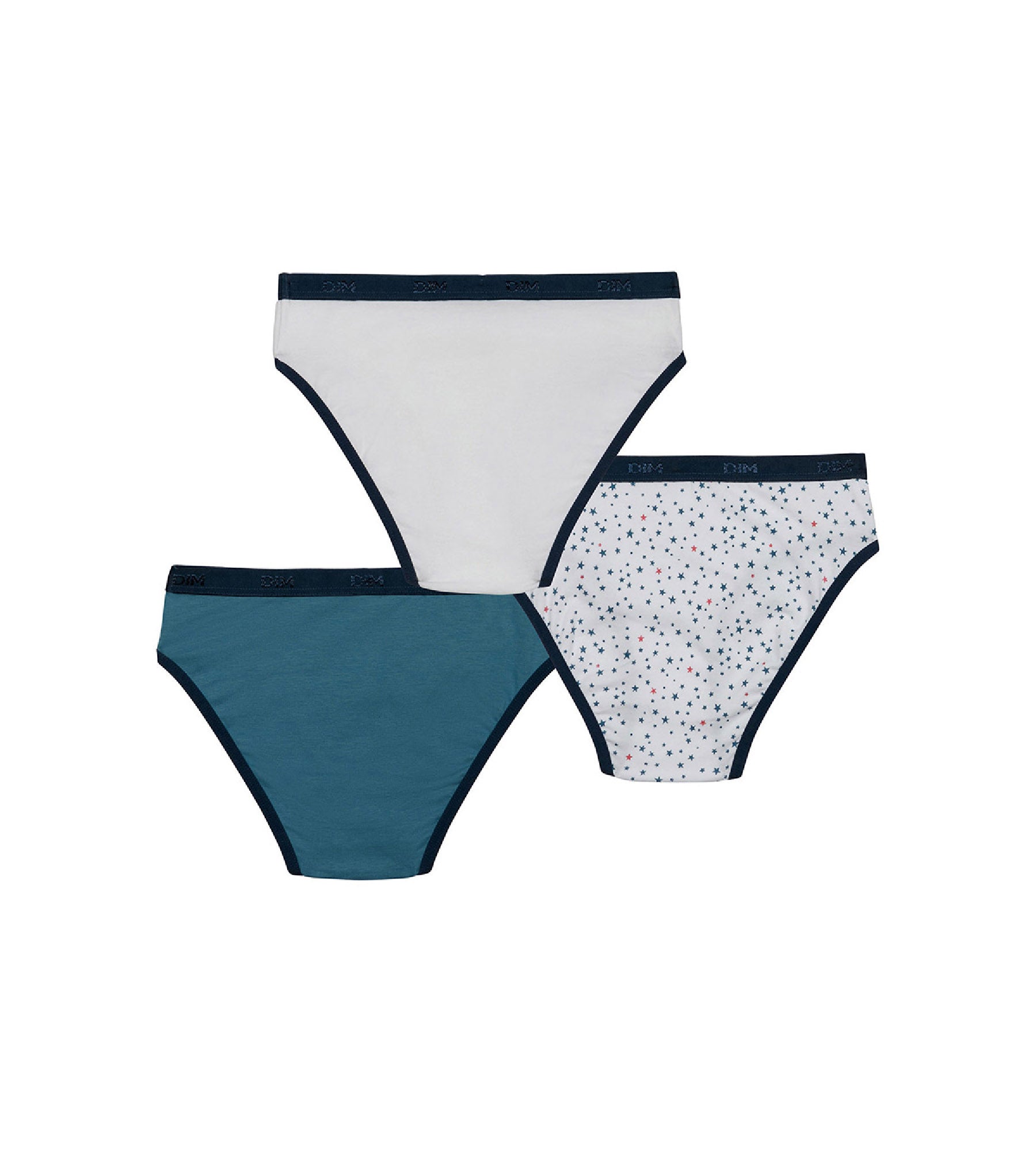 dim-les-pockets-lot-de-3-slips-fille-coton-stretch-blanc-bleu-toiles image 2
