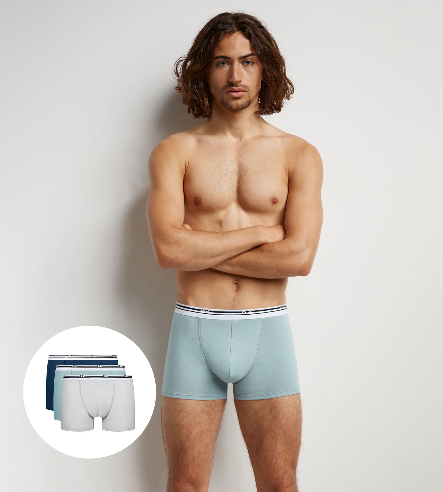 dim-classic-colors-bleu-gris-lot-de-3-boxers-coton-stretch-homme image 1