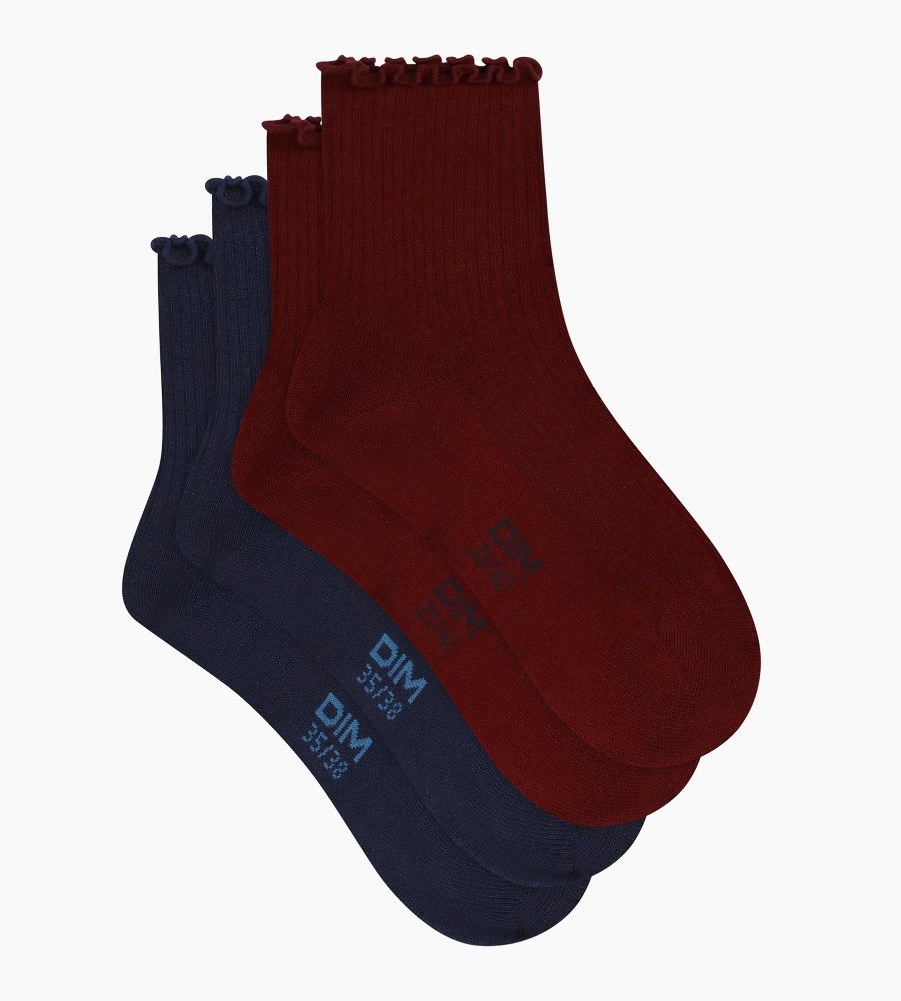 dim-modal-lot-de-2-paires-chaussettes-femme-volants-bleu-bordeaux image 3