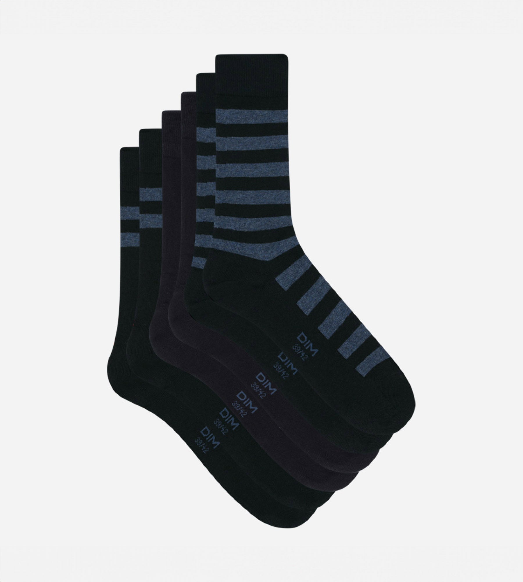 dim-coton-style-lot-3-paires-chaussettes-homme-bleu-rayures image 2