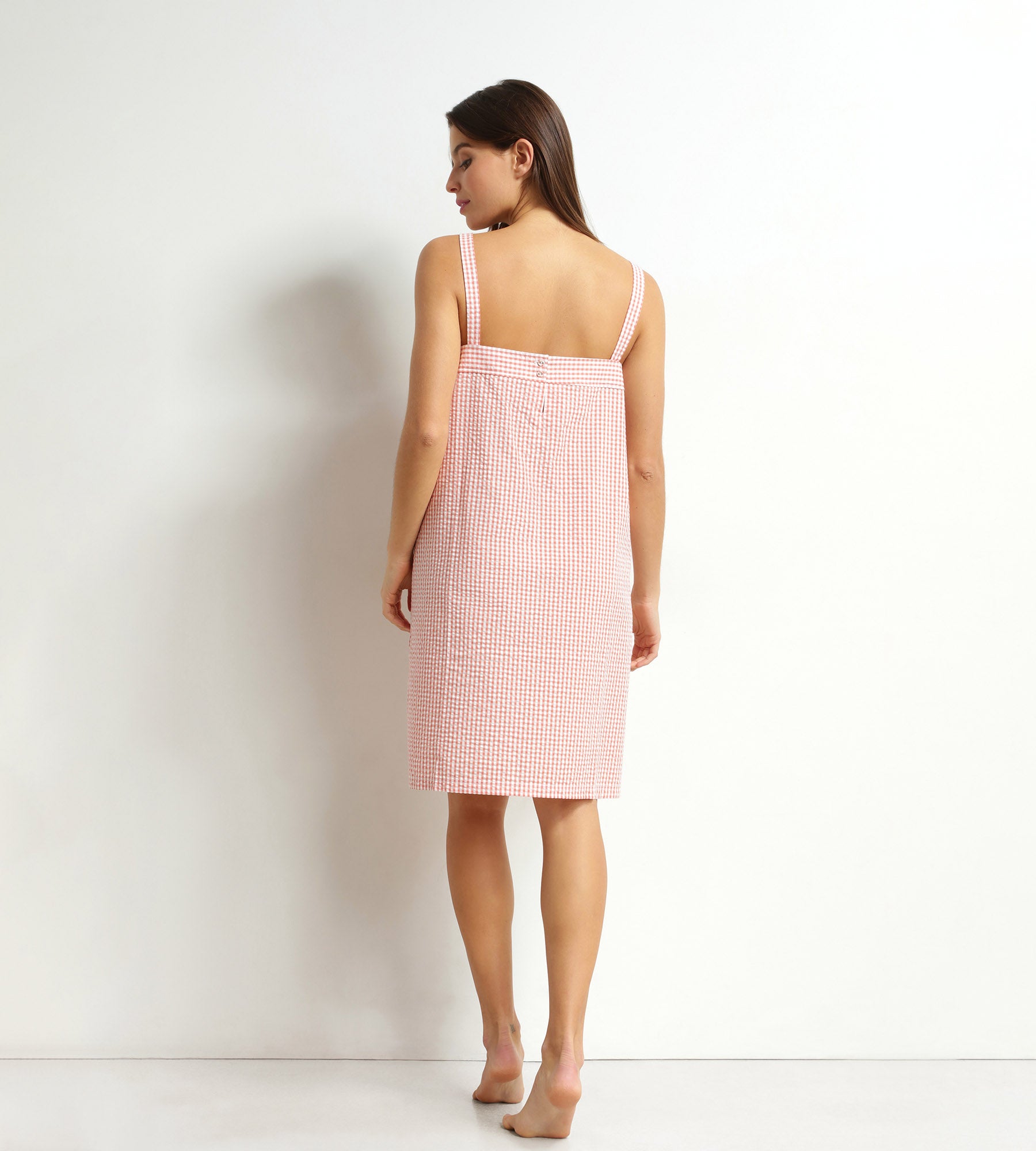 dim-nightwear-chemise-de-nuit-vichy-seersucker-abricot-cru image 2