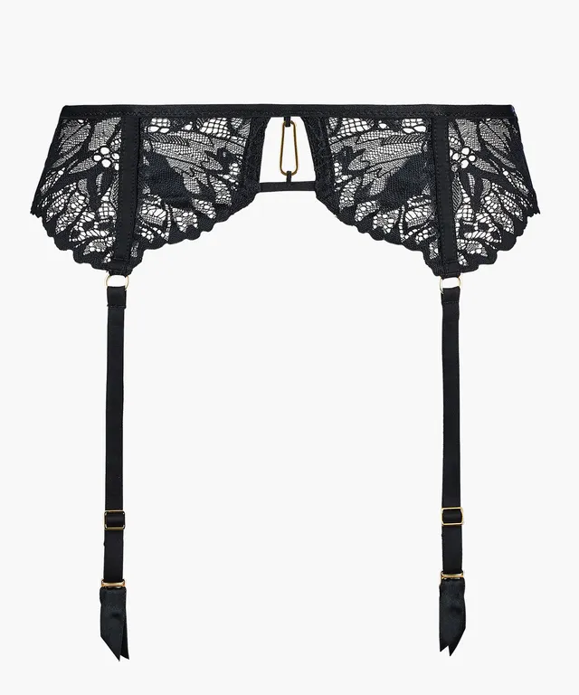 aubade-flowermania-porte-jarretelles-noir-dentelle-florale-et-tulle image 1